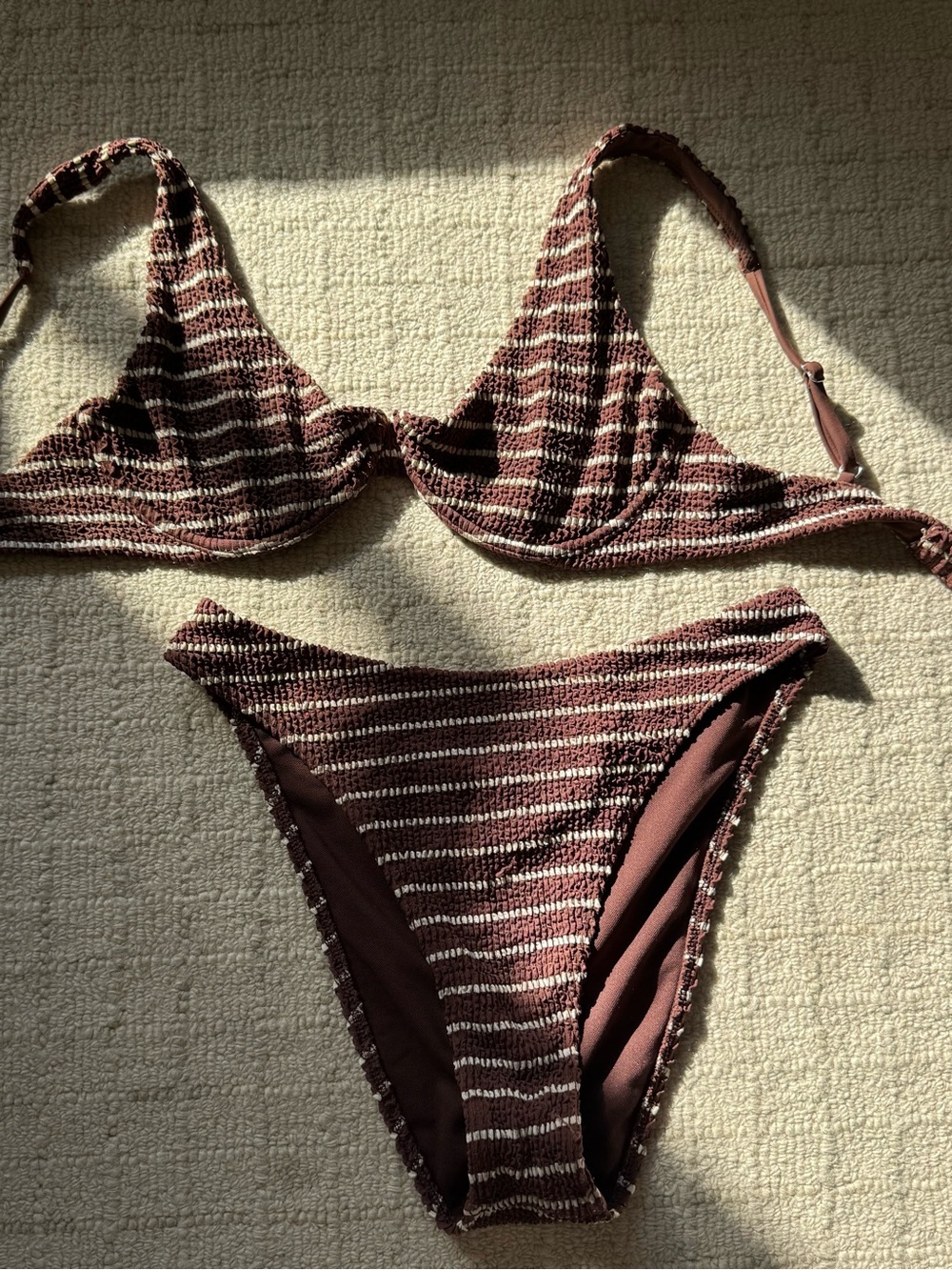 Abercrombie & Fitch Brown & Cream Striped Bikini Set